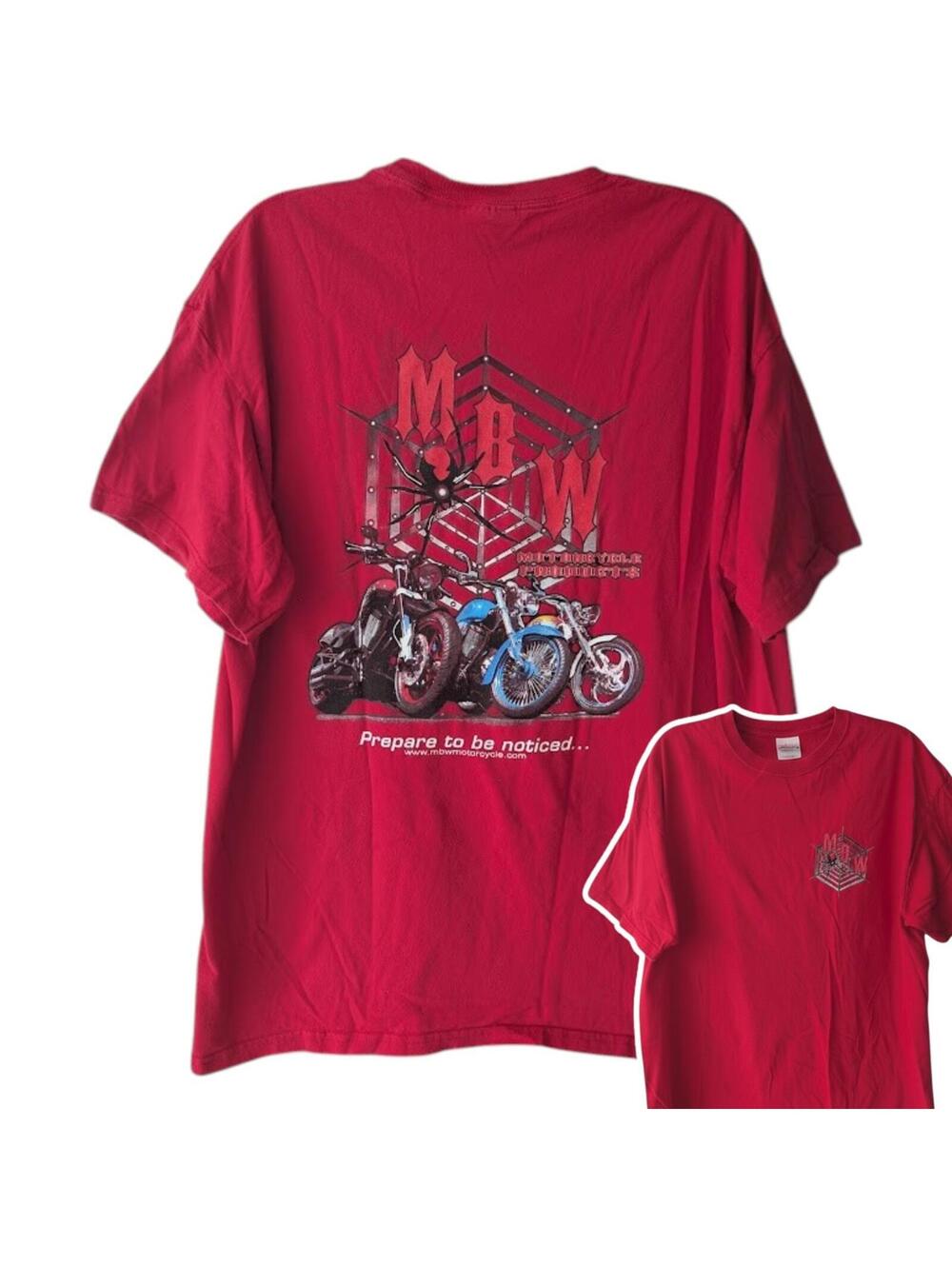 Vintage Y2K MBW Motorcycle Shirt XL Red Heavyweight Biker Spider Tee Hanes HD